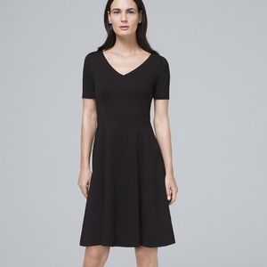 BLACK POLISHED KNIT FIT-AND-FLARE DRESS